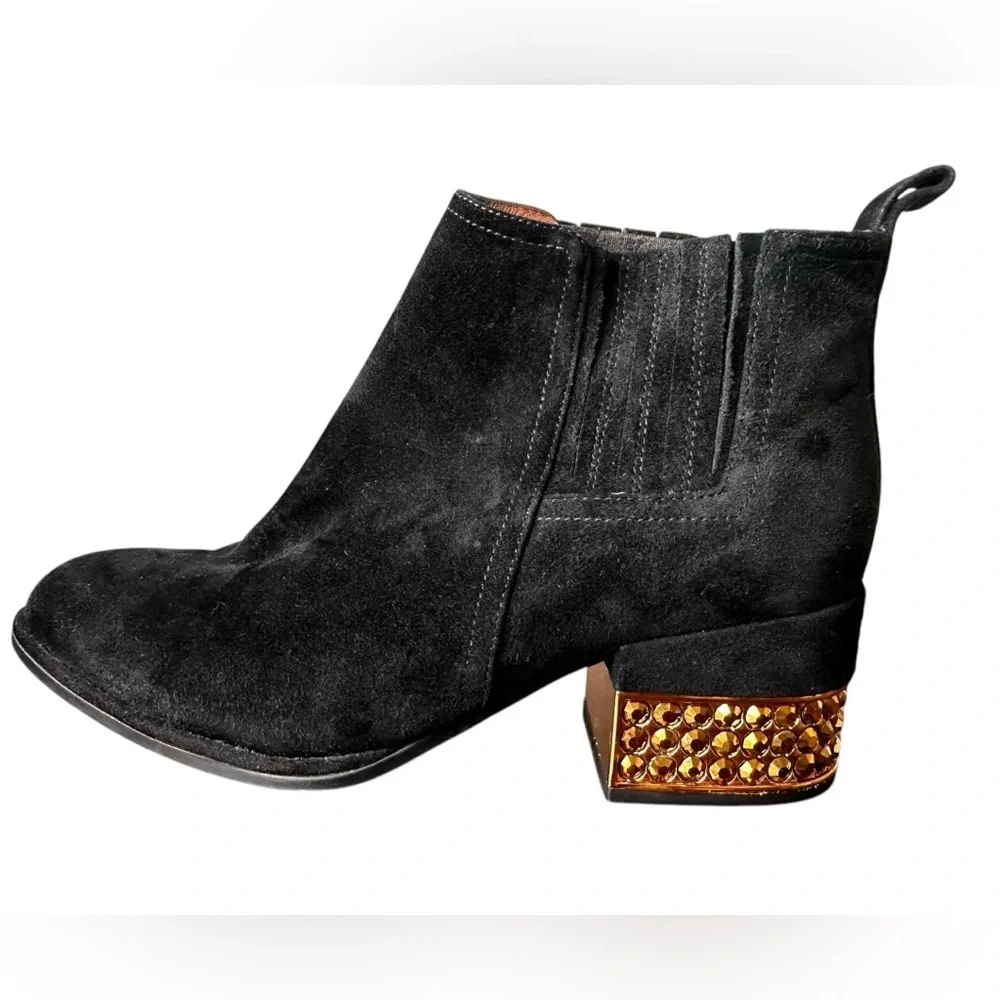 Jeffrey Campbell Metcalf-J2 Black Suede Chelsea Ankle Bootie Jeweled Heel